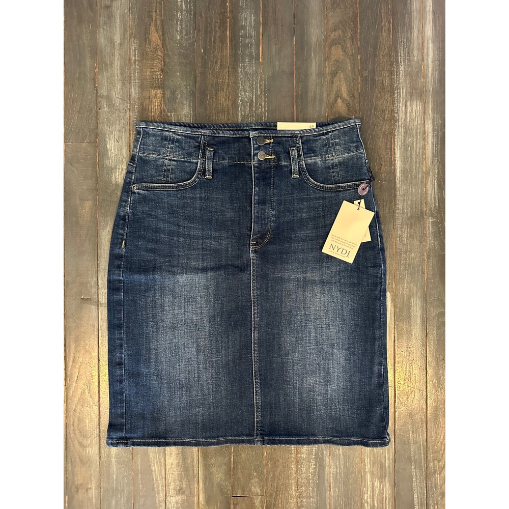 NYDJ High Rise Hollywood Waistband Denim Skirt Olympus Wash Womens 6P